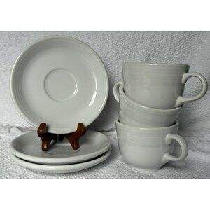 3 Fiesta Ware Cups Saucers Homer Laughlin White EUC Set of 3